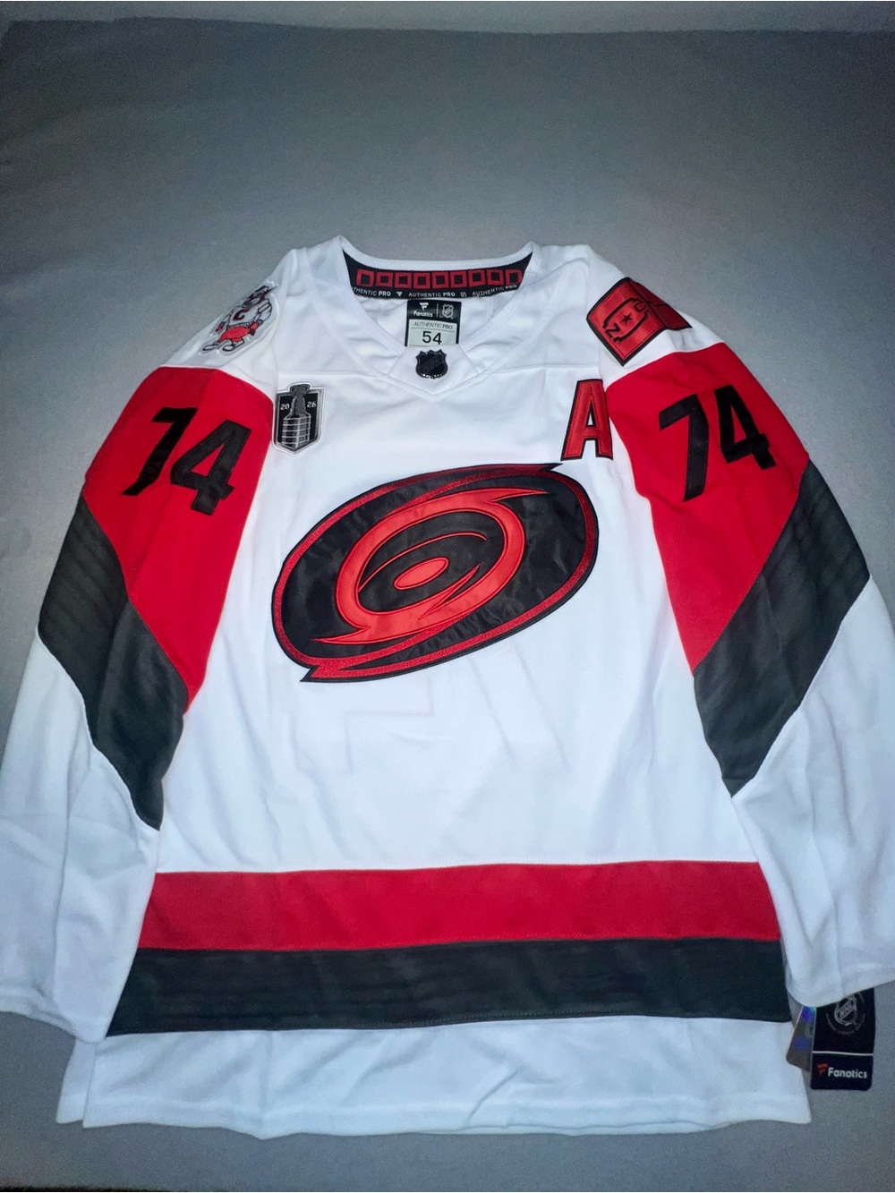 Carolina Hurricanes 2026 Stanley Cup Hockey Jersey Jacob Slavin White Size 54
